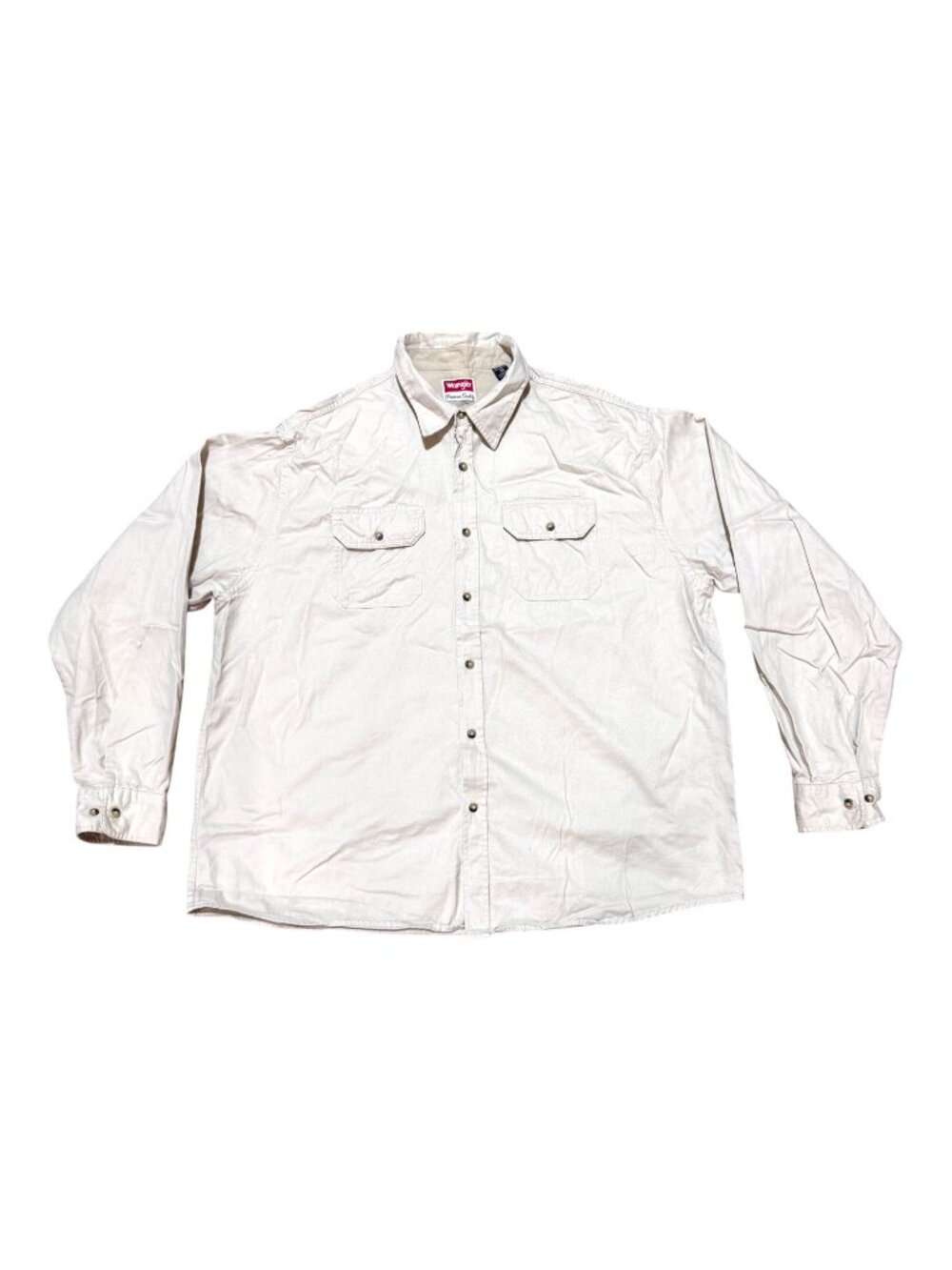 Wrangler Mens 2X Beige Long Sleeve Cotton Shirt Premium Quality Heavyweight